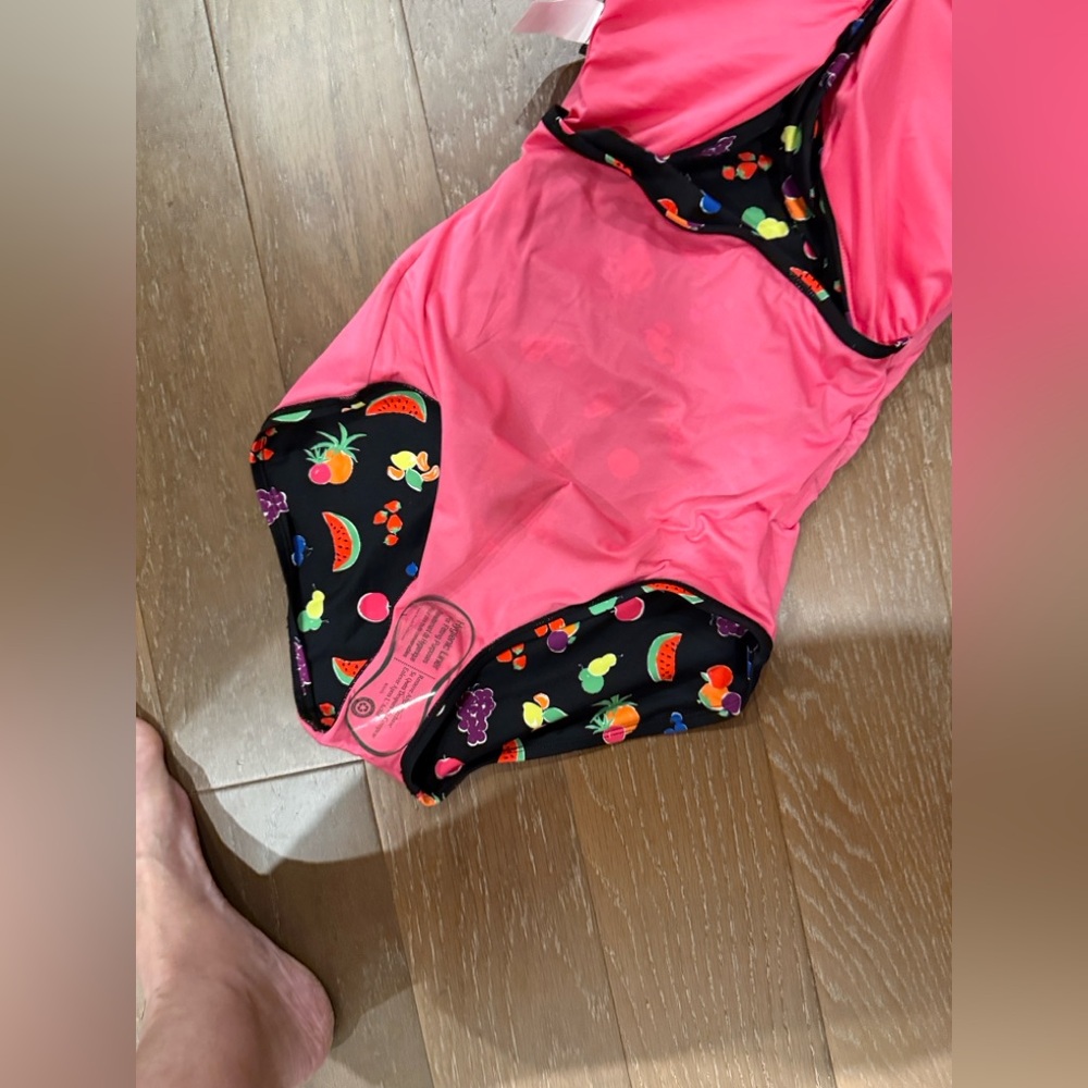 kate spade Black One-Piece Swimsuit with Bright Fruit Print and Pink Lining - Picture 7 of 11